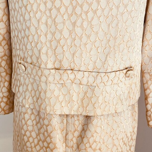 Lillie Rubin Vintage Jacket Dress Set Champagne Brocade 2-Piece Suit Small - Picture 7 of 14